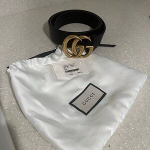 Authentic Gucci Black Belt with Gold Buckle